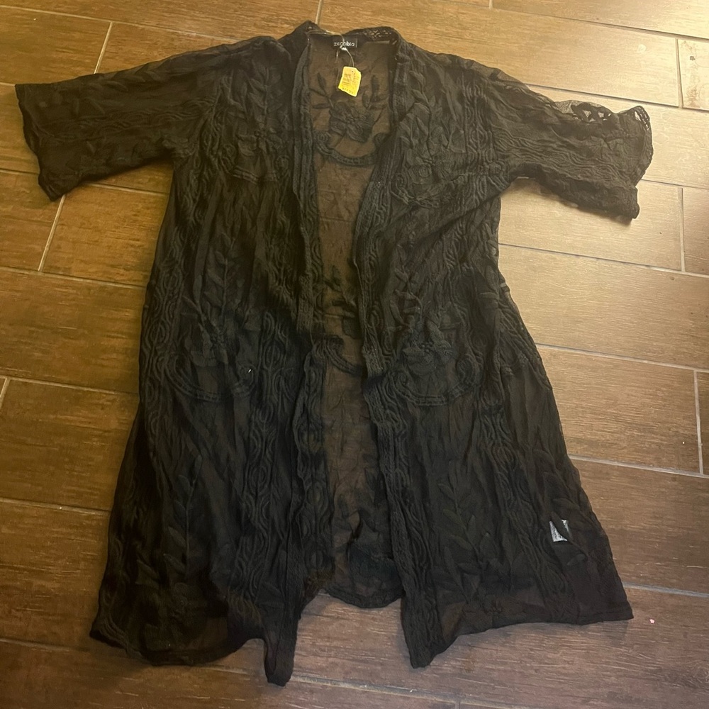 Zenobia Sheer Black Floral Lace Robe